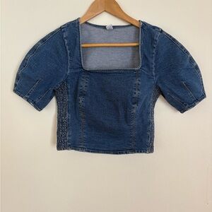 Old Navy Blue Denim Square Neck Blouse